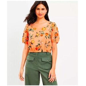 Ann Taylor LOFT Orange Fruit Harvest Criss Cross Back Cropped Top Small